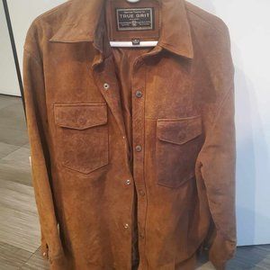 VINTAGE American Outdoor True Grit Leather Jacket Shirt Snap Brown Mens Medium
